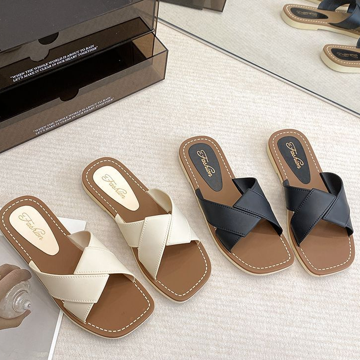 รองเท้าแตะ คาดแต่งไขว้ พื้นลายเชือกถัก 3 สี ส้นตึก เบอร์ 36-40