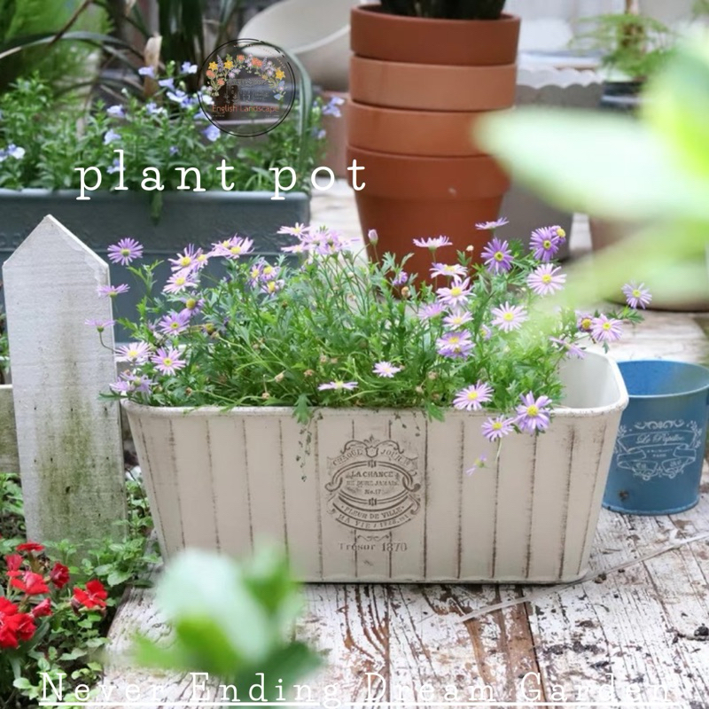 Plant pots กระถางต้นไม้ตกแต่งสวน สไตล์วินเทจอังกฤษ กระถางพลาสติกยาว
