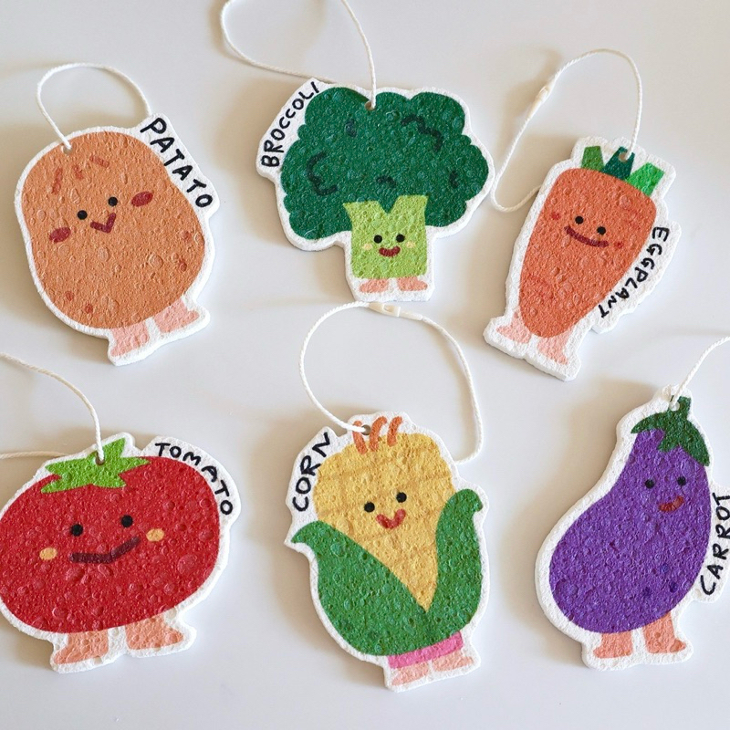 พร้อมส่ง🌈 ฟองน้ำล้างจาน Vegetables ผักรวม ฟองน้ำเยื่อไม้ไผ่ บีบอัด dishwashing sponge 60060