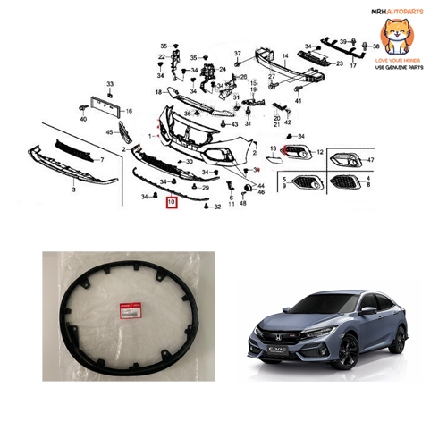 ลิ้นยางชายกันชนหน้าส่วนล่าง Honda Civic FK 1.5 T 2016-2020 แท้ศูนย์