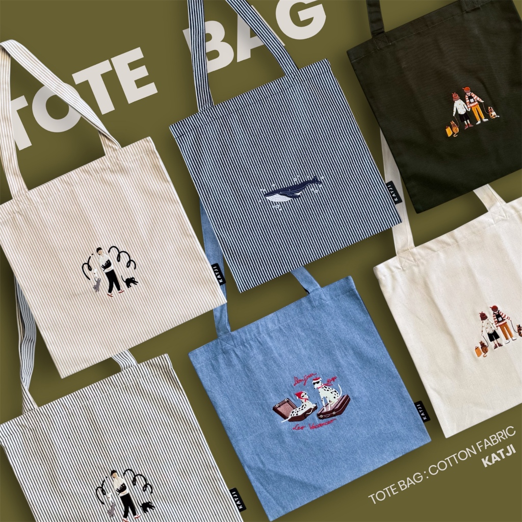 (ดูCODEที่หน้าร้านค้า) katji / พร้อมส่ง Tote bag กระเป๋าย่าม : ปักลาย
