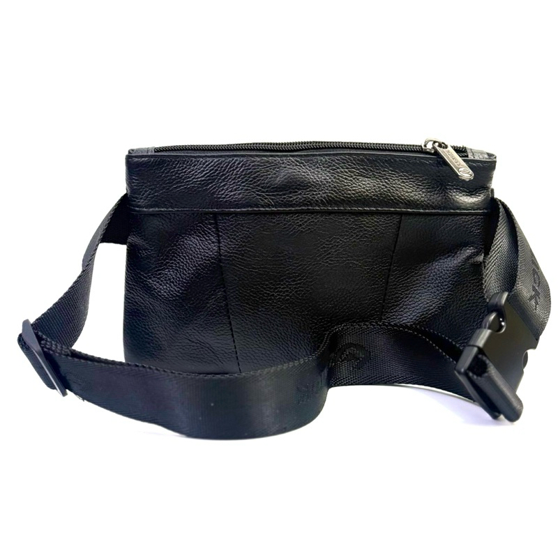 Chinatown leather กระเป๋าวัวหนังแท้ คาดเอว สะพายหน้าอก แบบบาง ซิปสั้น สีน้ำตาล
