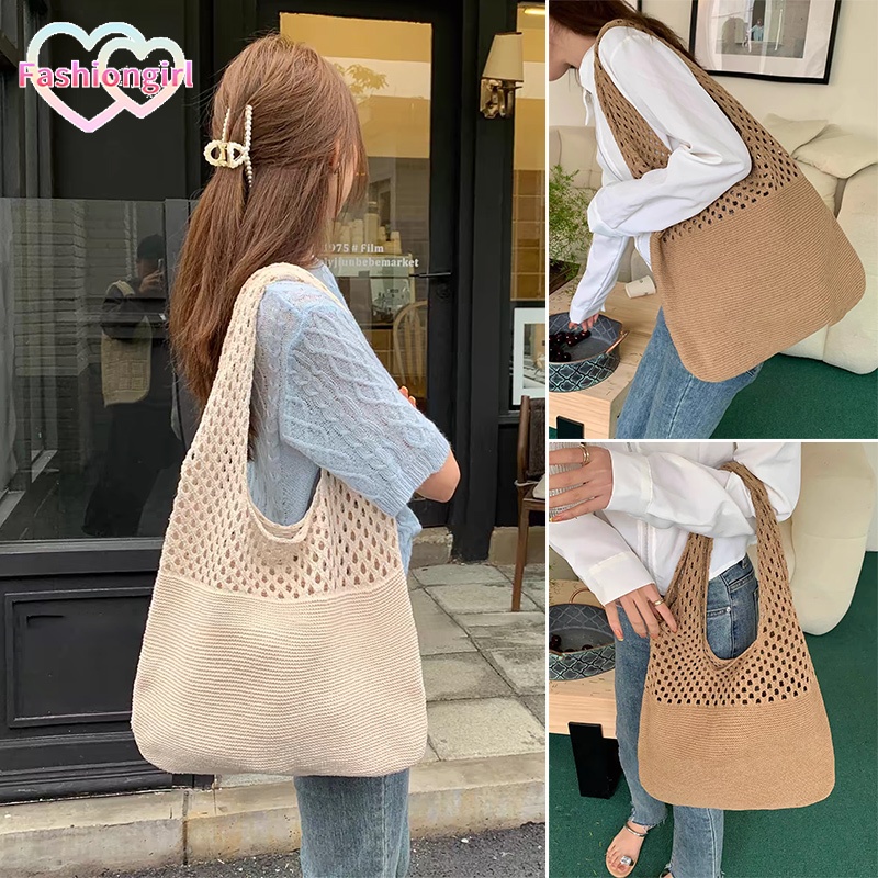 Fashion girl สไตล์เกาหลี กระเป๋าถือถัก กระเป๋าถือผู้หญิง การออกแบบแบบกลวง แฟชั่น ใหม่ พร้อมส่งในไทย