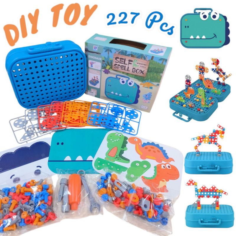 🏅Kids learning🏅ชุดไขน็อต 227 ชิ้น ลายไดโนเสาร์ ของเล่น DIY มาพร้อมกระเป๋าเก็บ รุ่นนี้เป็นไขควง