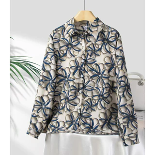 【ส่งจากไทย】เสื้อเชิ้ตผู้หญิงพิมพ์ลายเสื้อเชิ้ตแขนยาวคอปกpoloเสื้อย้อนยุคแฟชั่นผ้าไหมอิตาลี เนื้อผ้าดีทรงหลวม ใส่สบาย