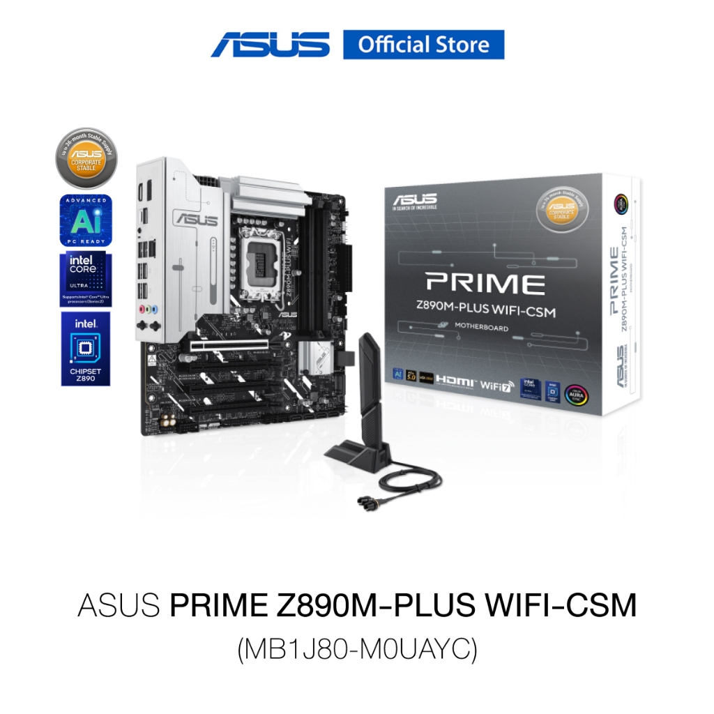ASUS PRIME Z890M-PLUS WIFI-CSM Mainboard, Intel Core Ultra Processors, Intel Z890 Chipset, 4xDIMM, M