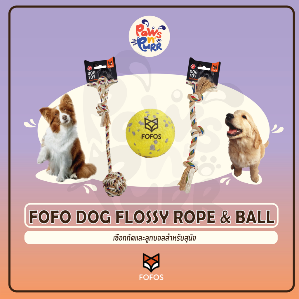 FOFOS - ของเล่นสุนัข เชือกกัด 3 ปม/เชือกกัดลูกบอล/ลูกบอลเด้งดึ้ง