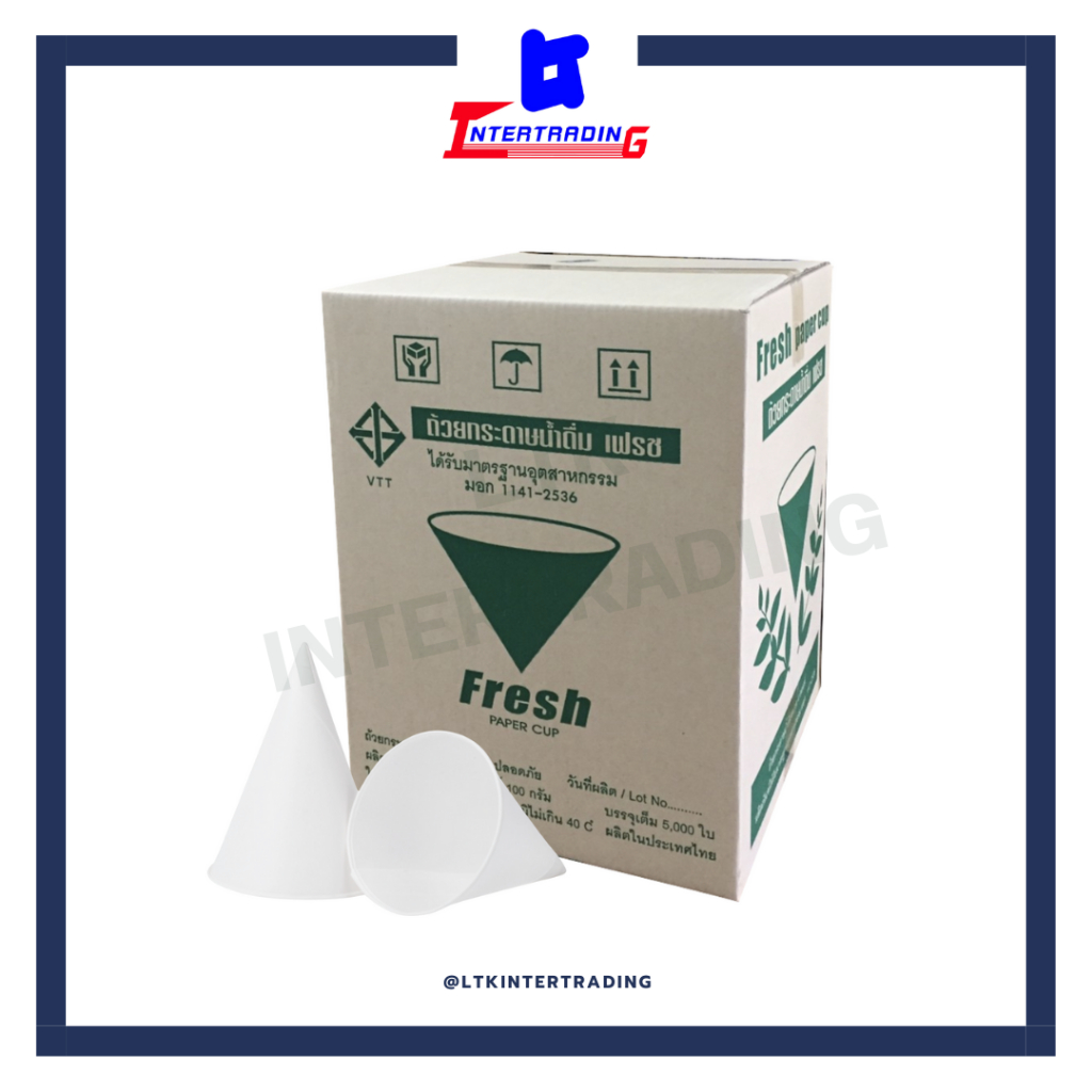 กรวยน้ำดื่ม FRESH Food Grade ดื่มได้ มั่นใจ ไร้สารพิษ  มอก. 5,000 ใบ (ลัง)-ลังเขียว