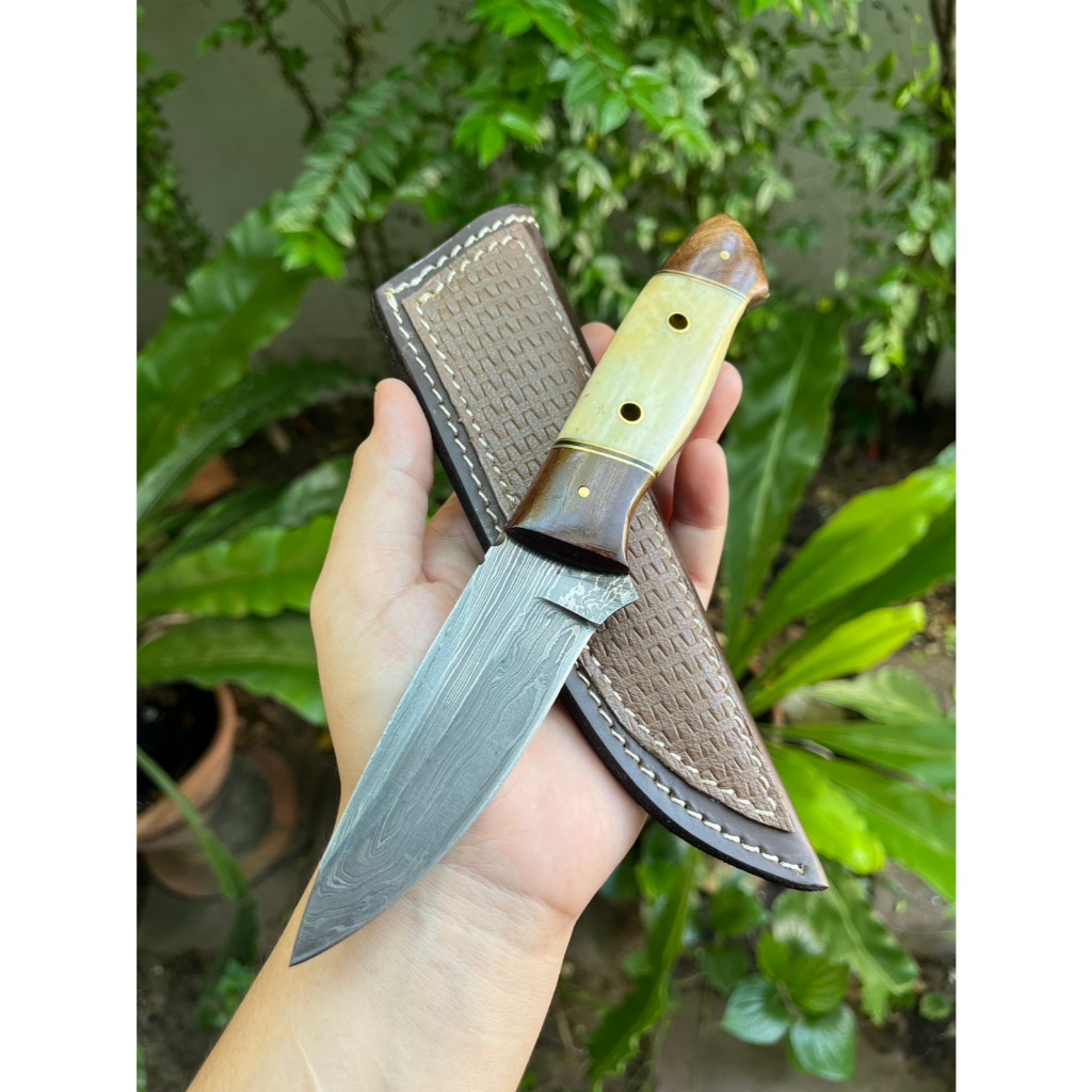 มีดแคมป์ Camp ดามัสกัส (Damascus knife) Chef มีดใบตาย Camp มีดเหน็บ ใบ 4” ด้าม full tang กระดูกต่อไม