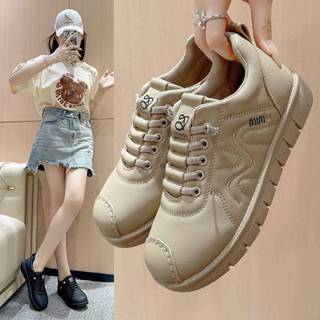 NEW! W161 รองเท้าผ้าใบแฟชั่นหนังนิ่ม สีครีม น้ำหนักเบา สวมใส…