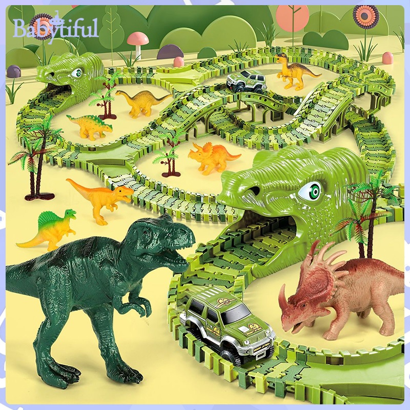 ไดโนเสาร์ รถราง dinosaur track car ของเล่นไดโนเสาร์แข่งรถ ชุดรถรางไดโนเสาร์ รถของเล่น