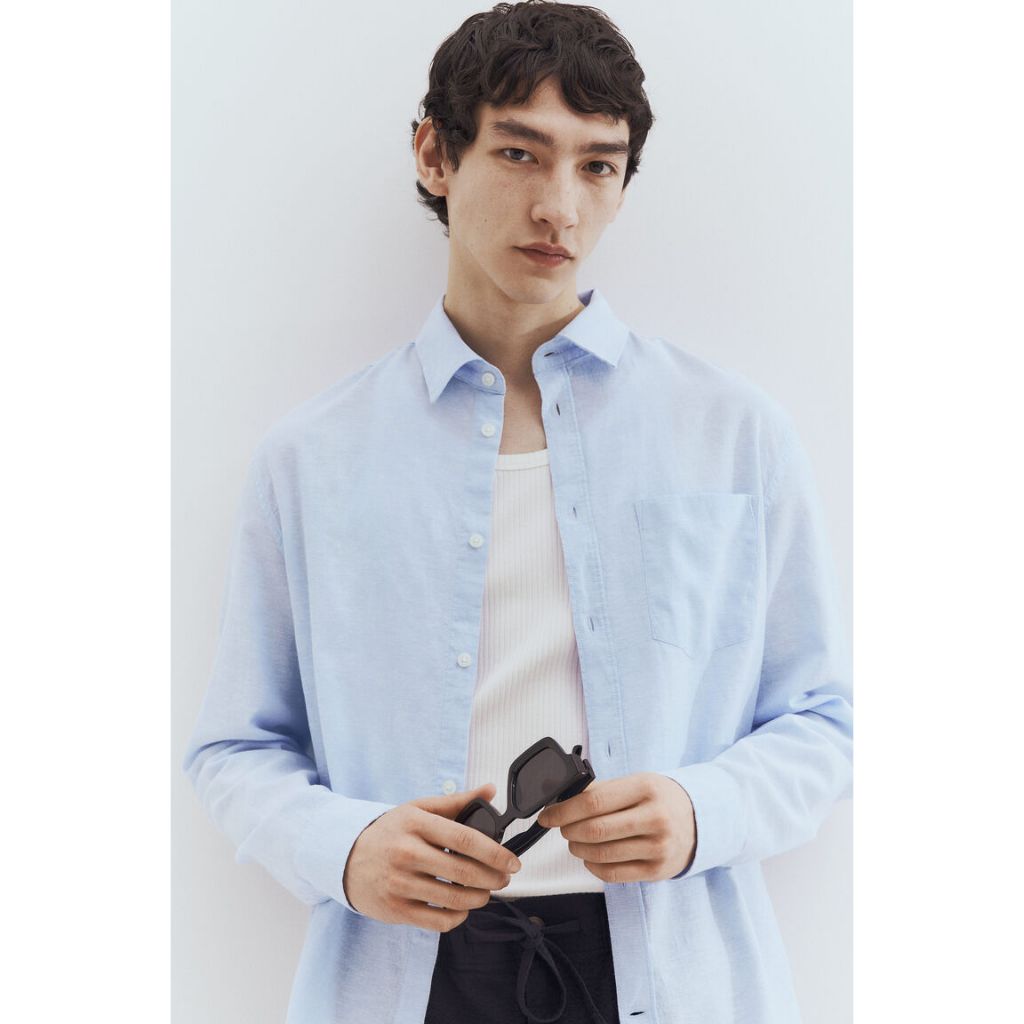 H&M(เอชแอนด์เอ็ม) Regular Fit Linen-blend shirt Men Regular Fit Linen-blend shirt 1256945_4
