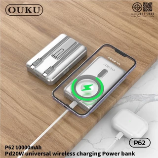 แบตสำรองชาร์จเร็ว OUKU P62 10000mAh สายชาร์จในตัว มีขาตั้งชาร์จ รองรับการชาร์จไร้สายมือถือ Smart watch
