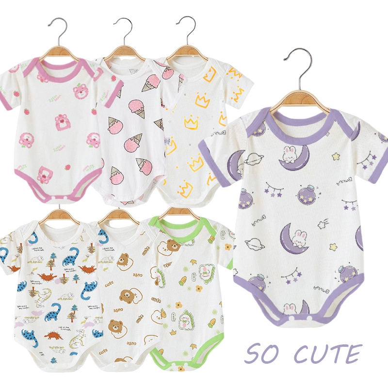 ทารกแรกเกิด Jumpsuit บอดี้สูทเด็ก ชุดเด็กแรกเกิด แขนสั้น ผ้าโปร่ง บาง นุ่ม ไซส์ 3-12  เดือน
