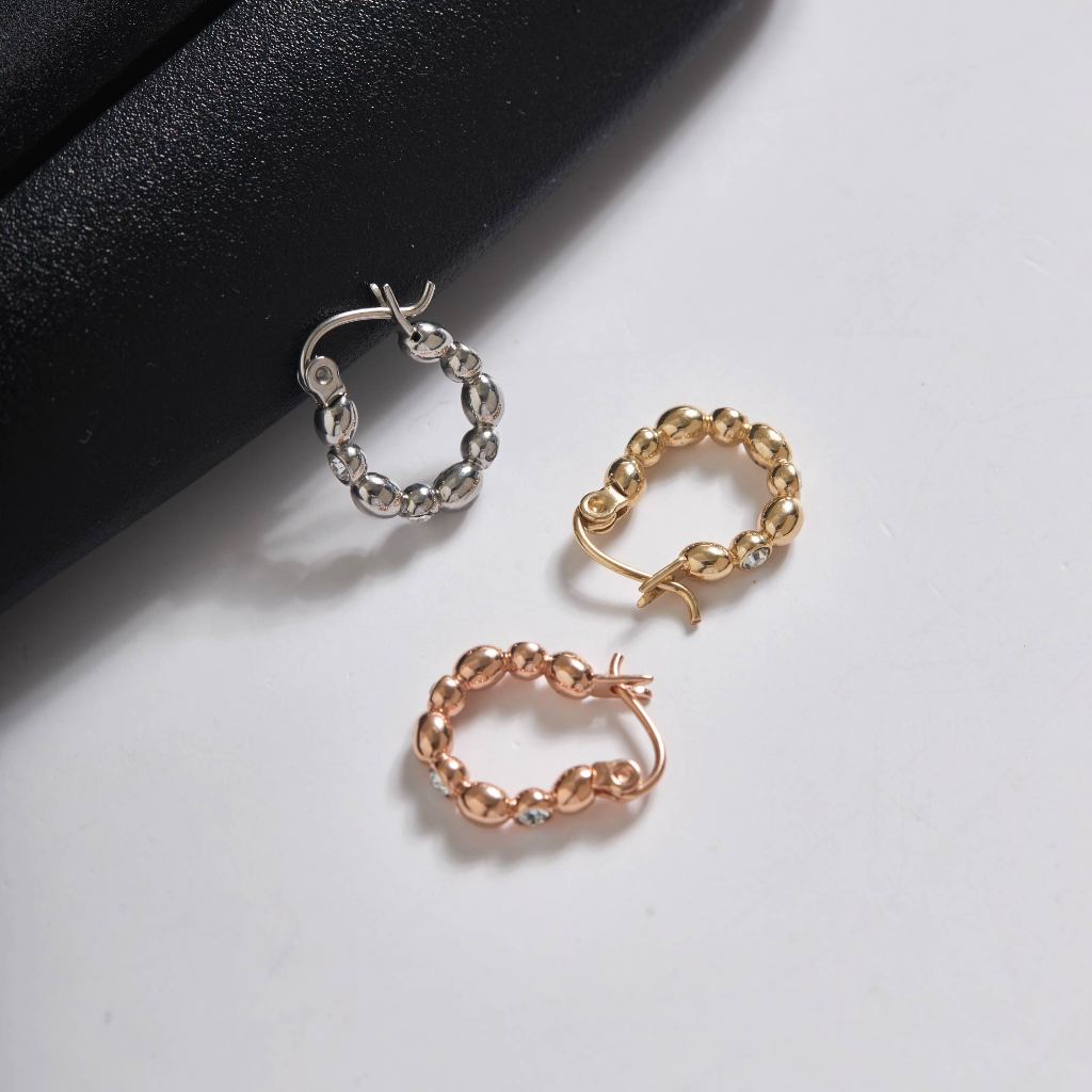 earika.earrings - morse hoop ต่างหูห่วงเพชรกลม วัสดุสแตนเลส (stainless steel) ใส่อาบน้ำได้ เหมาะสำหรับคนแพ้ง่าย