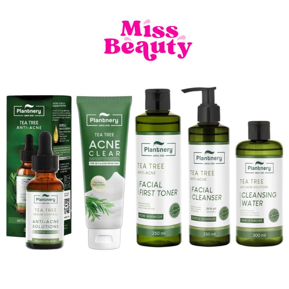 (เขียว) แพลนท์เนอรี่ ทีทรี Plantnery tea tree Set First Toner/Serum/Facial Cleanser/Cleansing Water