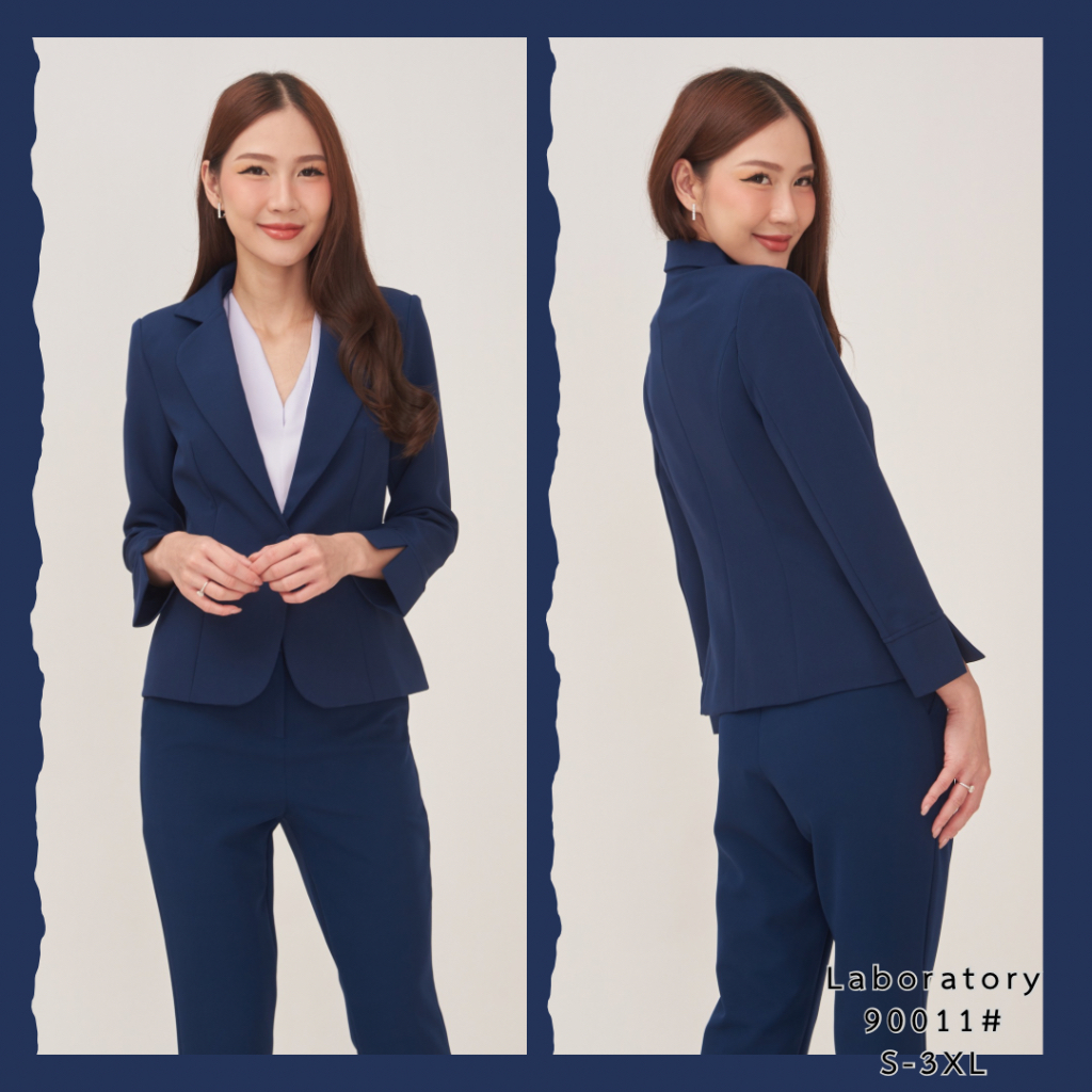 Laboratory สูท 90011# สูทคอปกมนสีพื้น ทรงเข้ารูป พับแขนสี่ส่วน มีกระเป๋า มีไซส์ S-3XL