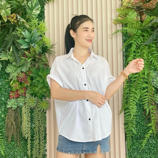 เสื้อเชิ้ตผู้หญิงแขนสั้น แขนแต่งเบิ้ล