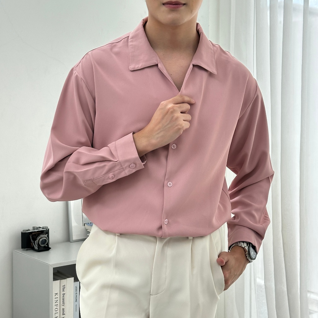 เสื้อเชิ้ตสไตล์เกาหลี เนื้อผ้า Twill เสื้อเชิ้ตแขนยาว เสื้อเชิ้ตทางการ เสื้อเชิ้ตผู้ชาย(รหัส : KN82)