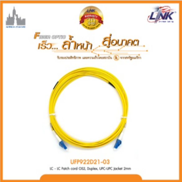 PATCH CORD FIBER LC/UPC - LC/UPC OS2, Duplex Jacket 2mm. 3M. INTERLINK รุ่น UFP922D21-03