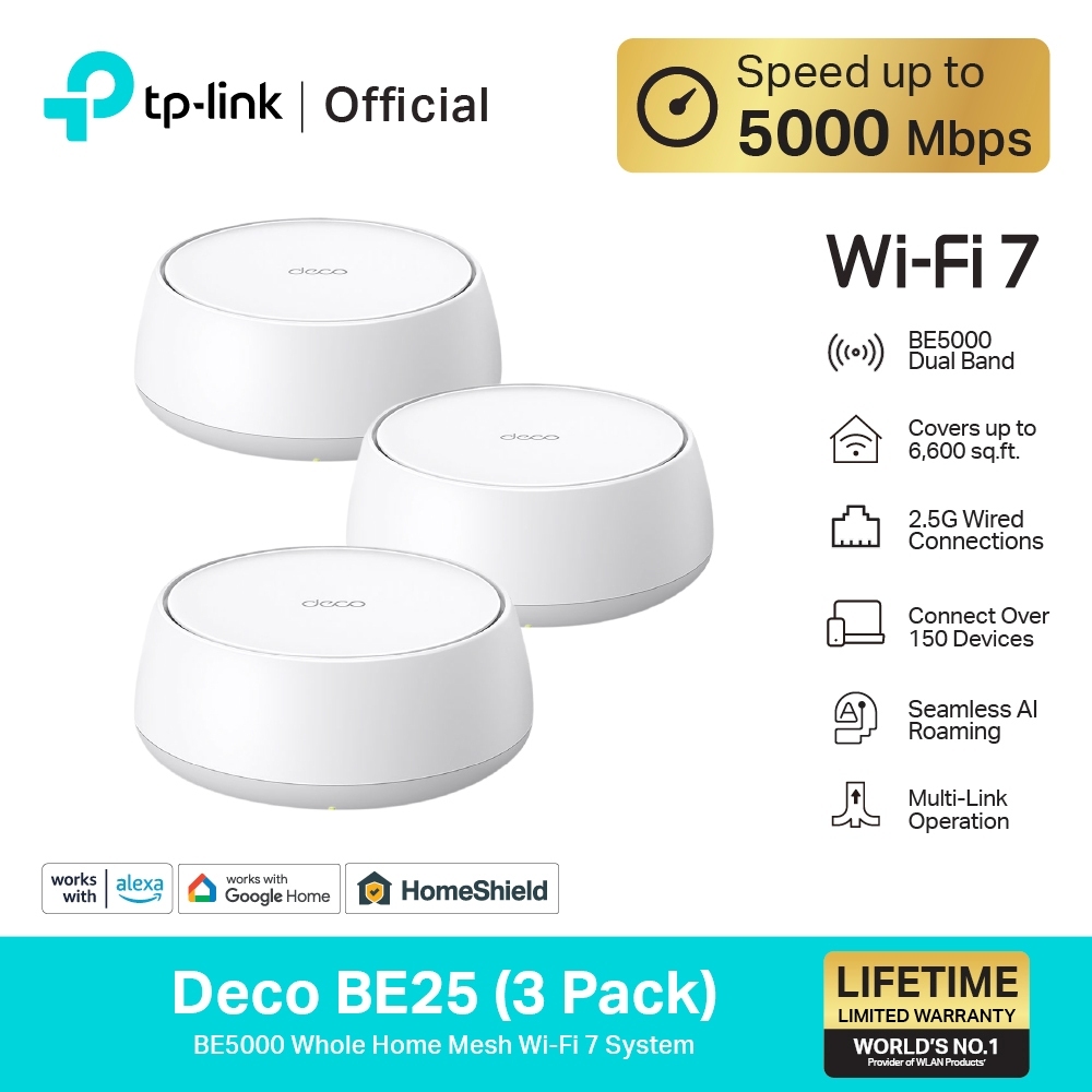 TP-Link (Deco BE25) BE5000 Whole Home Mesh Wi-Fi 7 System