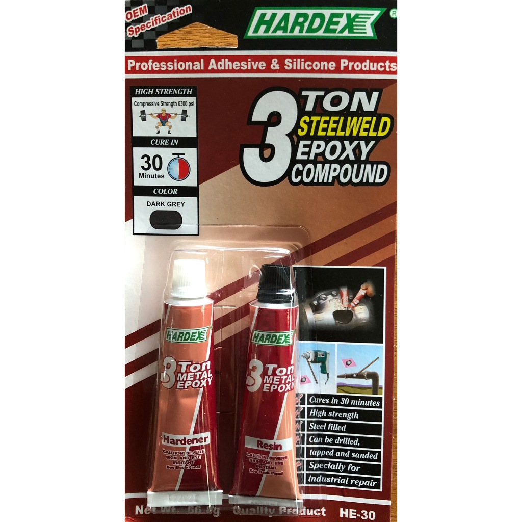 กาวอีพ็อกซีเชื่อมโลหะ  กาวติดเหล็กแรงยึดสูงพิเศษ 3 ตัน Hardex 3 TON METALWELD EPOXY COMPOUND 56.8 g