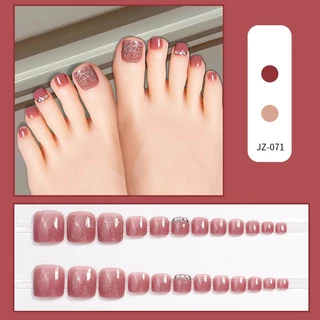 Luxnail FN47 เล็บเท้าปลอมสำเร็จรูปสีลูกแก้วขนาดฟรีไซส์มี 24 ชิ้น เล็บเท้าเจลสำเร็จรูป เล็บเท้าปลอมโทนสีชมพูแดง