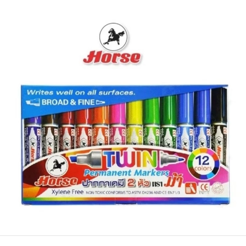 ปากกาเคมีชุด12สีตราม้า