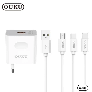 ชุดชาร์จเร็วคุณภาพดี จ่ายไฟ 100W OUKU Q23T หัวชาร์จปลั๊กขากลม 1พอร์ต USB-A to Micro/Type-C/iOS