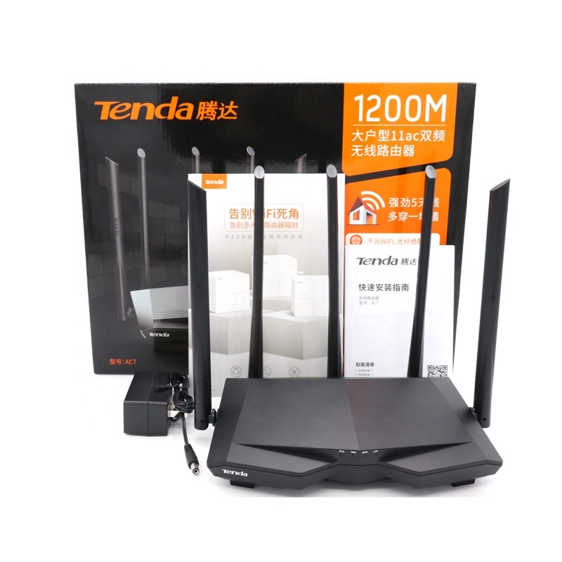 Tenda  AC7 1200Mbps เราเตอร์ไร้สาย WiFi แบบ 4 เสาอากาศ 2.4GHz / 5.0GHz Dual Band A