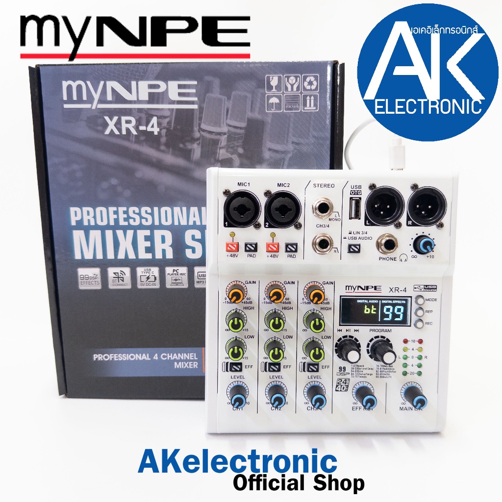 MYNPE XR-4 MIXER มิกเซอร์ 4 ช่อง เอฟเฟคแท้ 99 DSP ไฟเลี้ยง 5V บลูทูธ usb interface มิกเซอร์อนาล็อก myNPE (มายเอ็นพีอี)