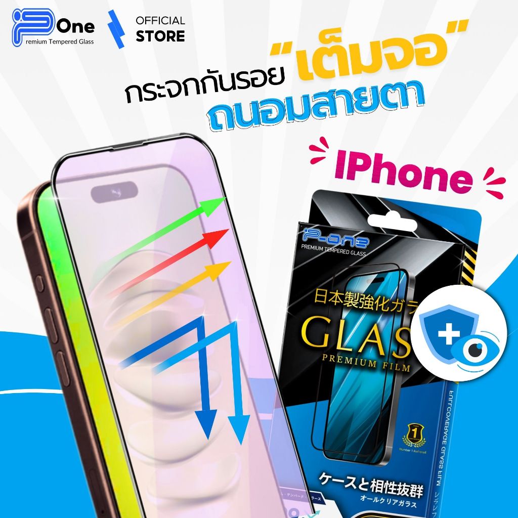 ฟิล์มแสงม่วง ป้องกันตา iphone 17 17promax 16 15 16promax 13 17pro 15promax 16pro 14 16plus 15pro 11