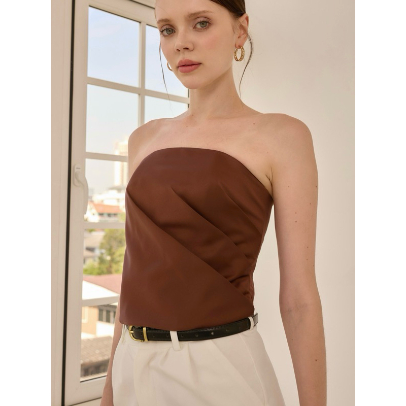 Labelvoire - Ellie Tube Top (Brown) เสื้อเกาะอกผ้าซาติน