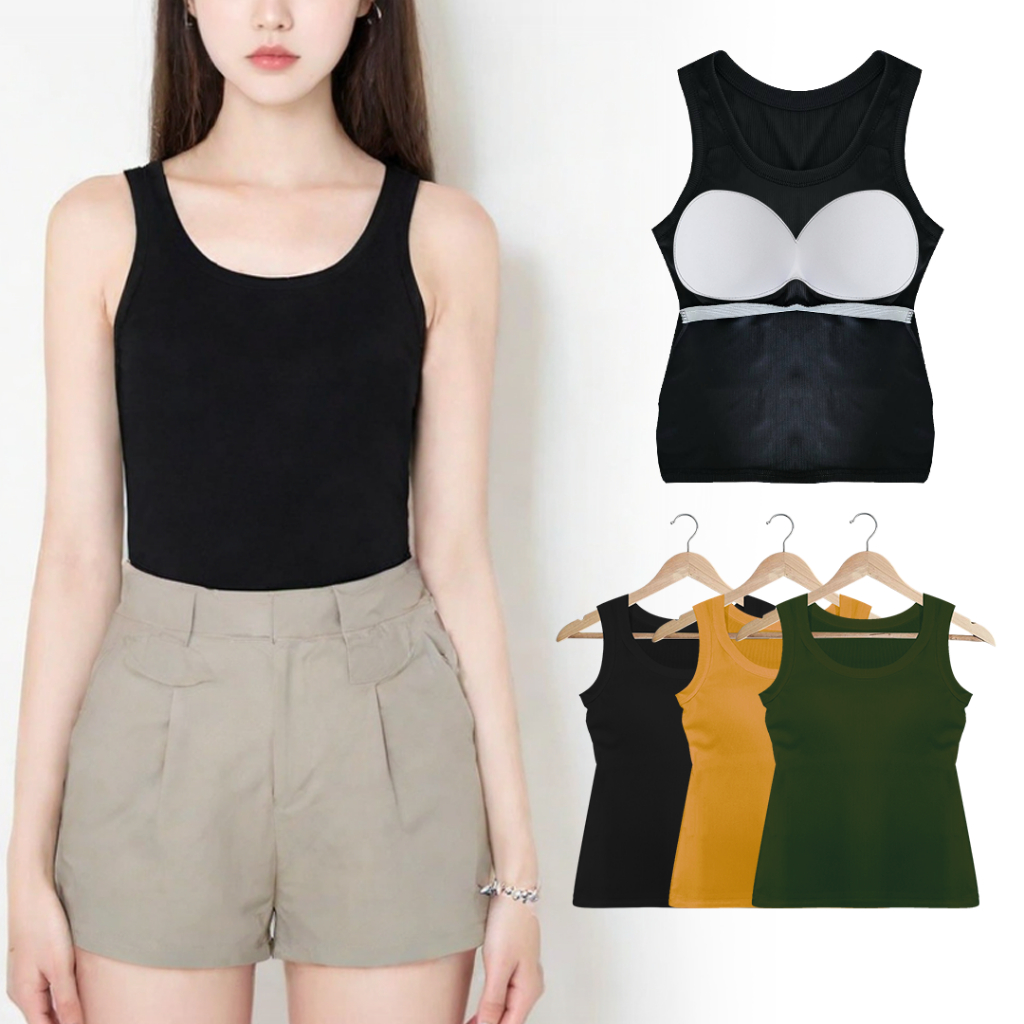 T1# เสื้อกล้ามเต็มตัว ผ้านุ่มมีฟองน้ำเย็บติด แขนกุด สไตล์เกาหลี สำหรับผู้หญิง มีหลายสีและขนาด S M L XL - รูปที่ 2