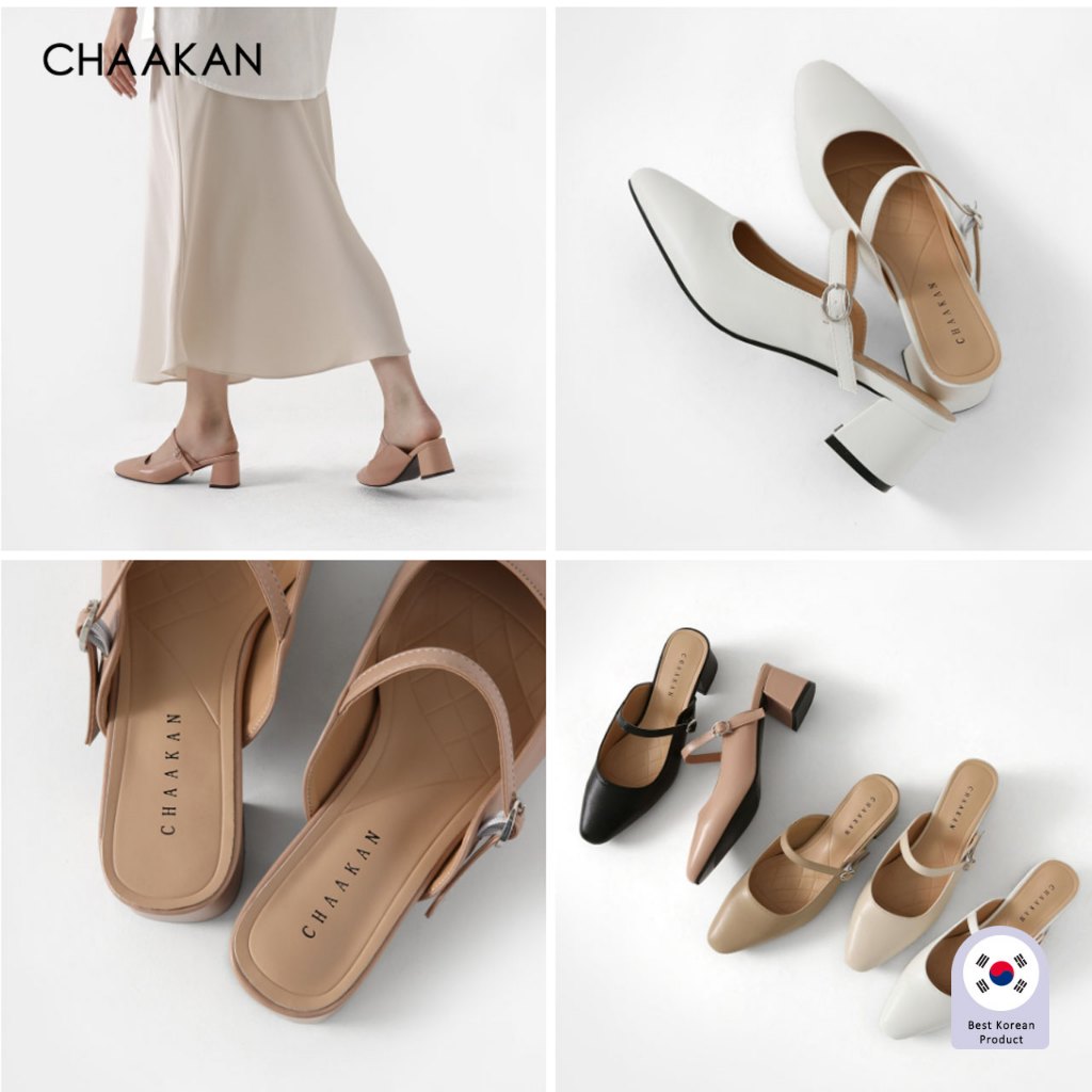 CHAAKAN [สินค้าจากเกาหลี 100%] Orche Strap Mule รองเท้าเปิดส้น สายรัด หัวเหลี่ยม พื้นนุ่มคู่ กันลื่น น้ำหนักเบา เกาหลี