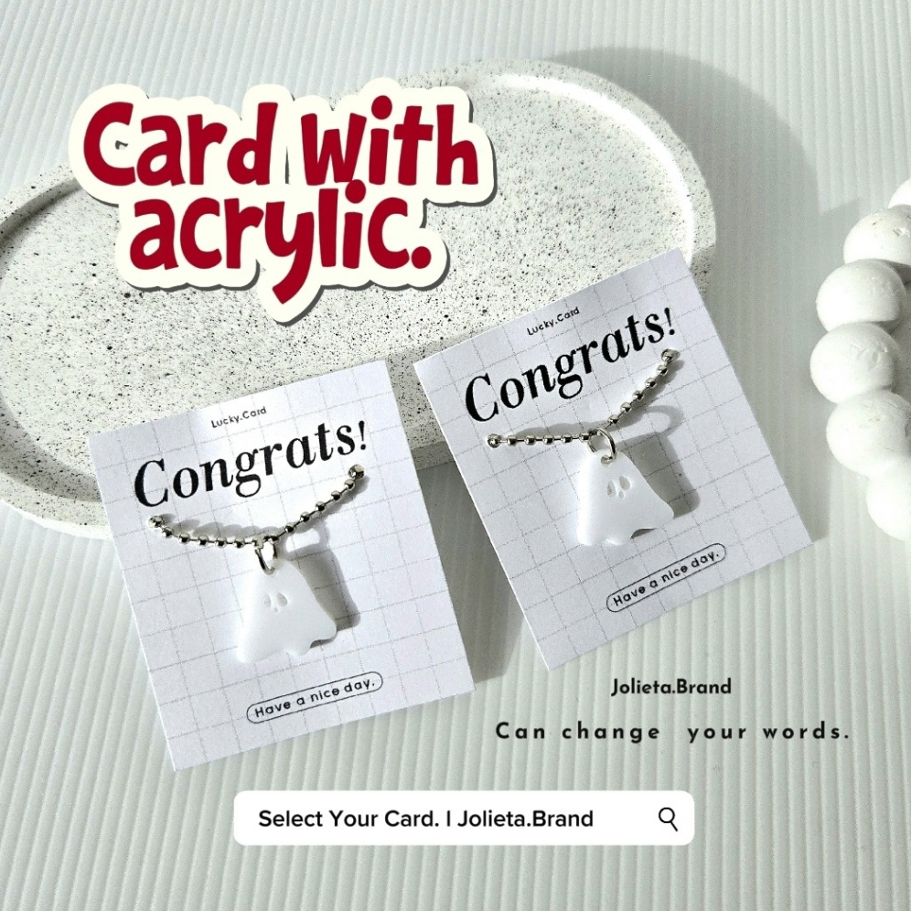 [พร้อมส่ง🇹🇭] การ์ดอวยพร+พวงกุญแจ white ghost ผีน้อยน่ารัก(ผีขาว)