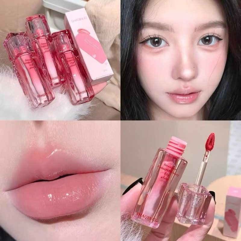 L-39🌟SHAQINUO Flowing Shine Lip Glaze ลิปกลอสเนื้อใสฉ่ำวาว มอบริมฝีปากอิ่มน้ำ ดูสุขภาพดี สีสวยติดทน