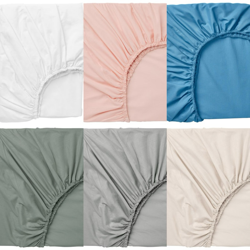 🛋️DVALA ดวอล่า ผ้าปูที่นอนรัดมุม, ขาว,ชมพูอ่อน,น้ำเงิน,เทา-เขียว,เทาอ่อน,เบจ💖