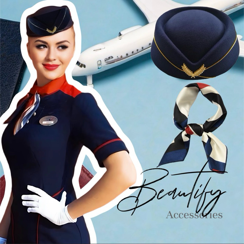 𝓑𝓮𝓪𝓾𝓽𝓲𝓯𝔂 หมวกแอร์โฮสเตสสำหรับประดับชุดประกอบการแสดงทำคอนเทนต์คอสเพลย์พร็อพต่างๆ
