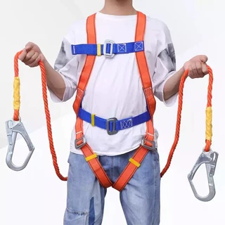 HXสายเซฟตี้ เข็มขัดนิรภัยแบบเต็มตัว safety beltแข็ง ทนทาน ตะขอโลหะเพื่อความปลอดภัย ทำงานที่สูง1200kg ตะขอคู่ หนาและหยาบข