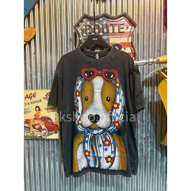เสื้อยืด ผ้าฟอก ลายหมาโพกแว่น | BK.shop🌈
