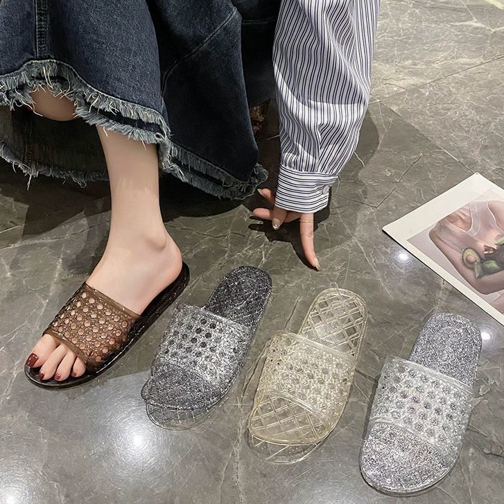 SHO-J4 รองเท้าเจลลี่ ใส่ในบ้าน ใส่ในห้องน้ำ รองเท้ายางแบบสวมส้นแบน พื้นกันลื่น สินค้าพร้อมส่ง
