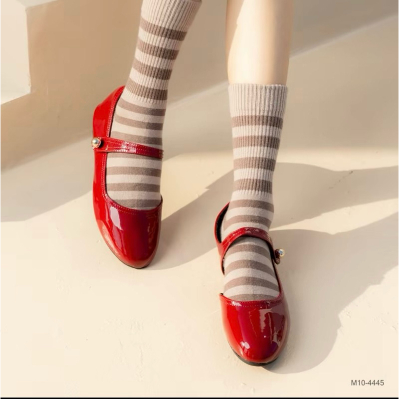 MellowCo รองเท้าบัลเล่ต์ สไตล์แมรี่เจน สีแดง เบอร์ 35