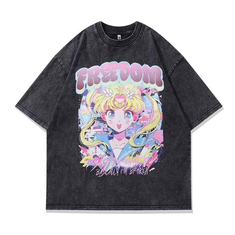 UT shop🚀เสื้อยืดOversize"Beautiful girl FREEDOM"t shirt แฟชั่น แนวสตรีท สไตล์เกาหลี เสื้อฟอกขาว เสื้
