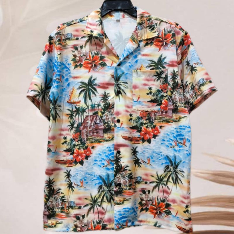 เสื้อเชิ้ตฮาวาย ลายทะเลฮาวาย ผ้าไหมอิตาลี