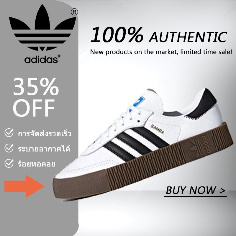 ( พร้อมส่งในไทย)Adidas originals Sambarose รองเท้าผ้าใบหนังแบบหุ้มข้อต่ำสำหรับผู้ชายและผู้หญิง สีดำแ