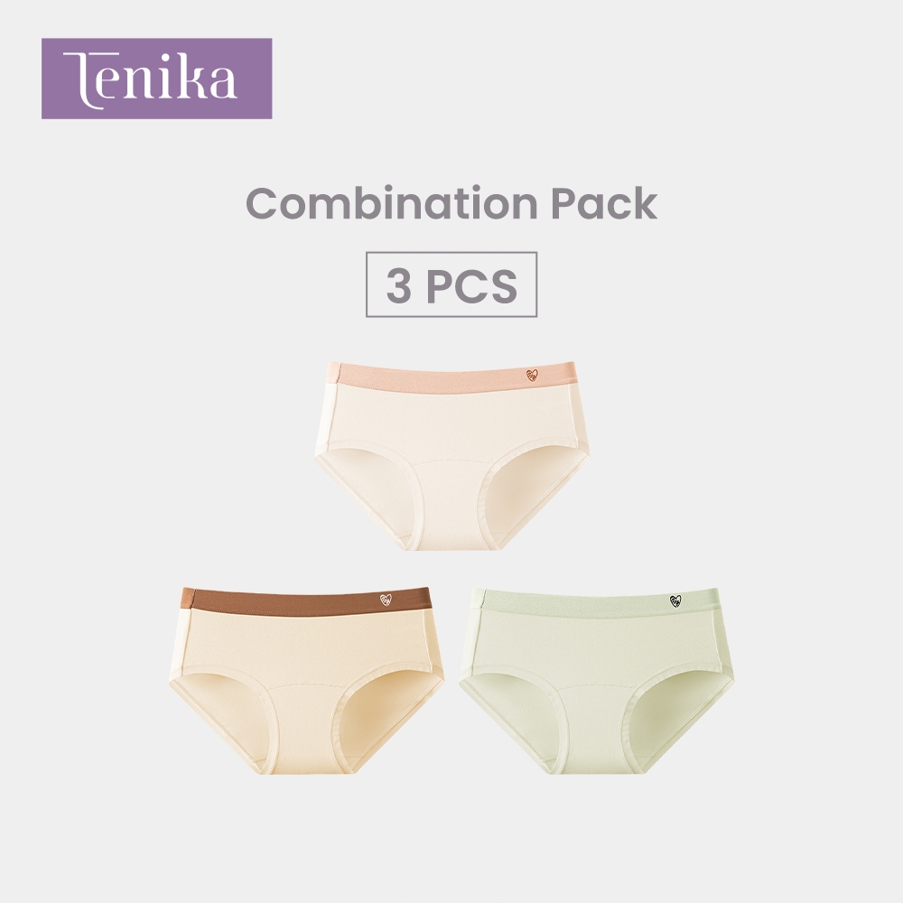 TENIKA กางเกงชั้นในสตรีเอวต่ำ ผ้าฝ้าย  แบบนิ่ม สําหรับผู้หญิง ไซซ์ Panties Set (3PCS)