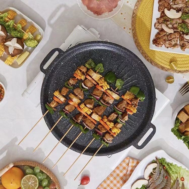 กระทะปิ้งย่าง 29cm/33cm กระทะบาร์บีคิว สไตล์เกาหลี ทรงแบน ถาดปิ้งย่าง ใช้ได้เตาทุกชนิด BBQ