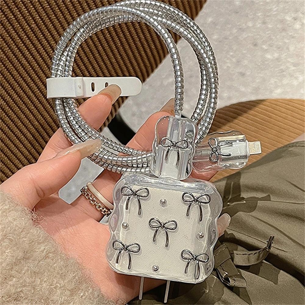 [1เซตมี5ชิ้น] ชุดพันสาย เคสหัวชาร์จ ตัวถนอมสาย ชุดเคสป้องกัน 20W/18W สำหรับ iPhone ตัวป้องกันสายชาร์จเพื่อป้องกันสายขาด