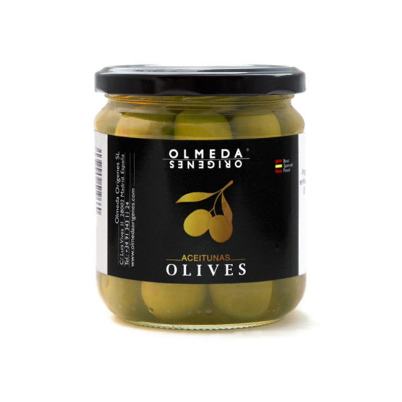 โอลเมด้า มะกอกแมนซานิย่าแบบมีเมล็ด 370 ก. – Unpitted Manzanilla Olives 370g Olmeda brand